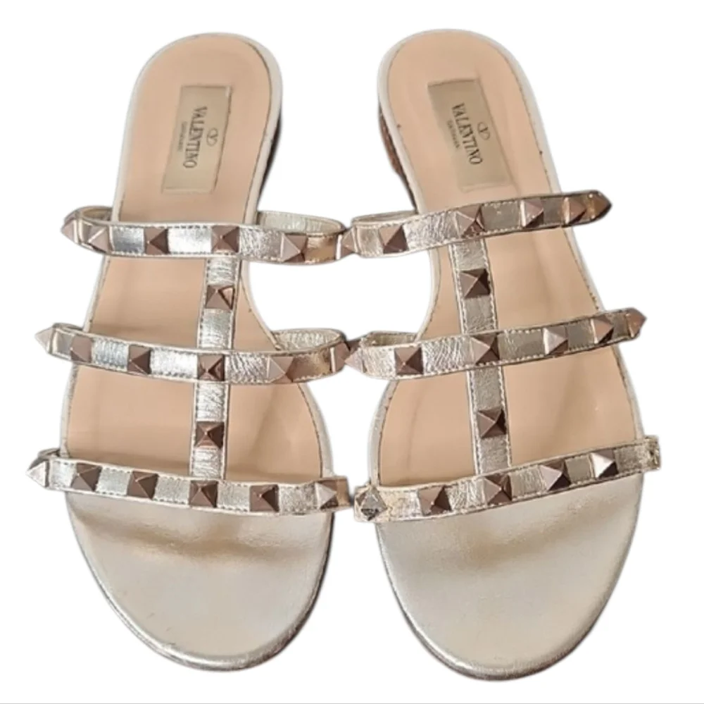 Valentino Garavani Rockstud Slide Sandals, Size 37 1/2 (7.5)
